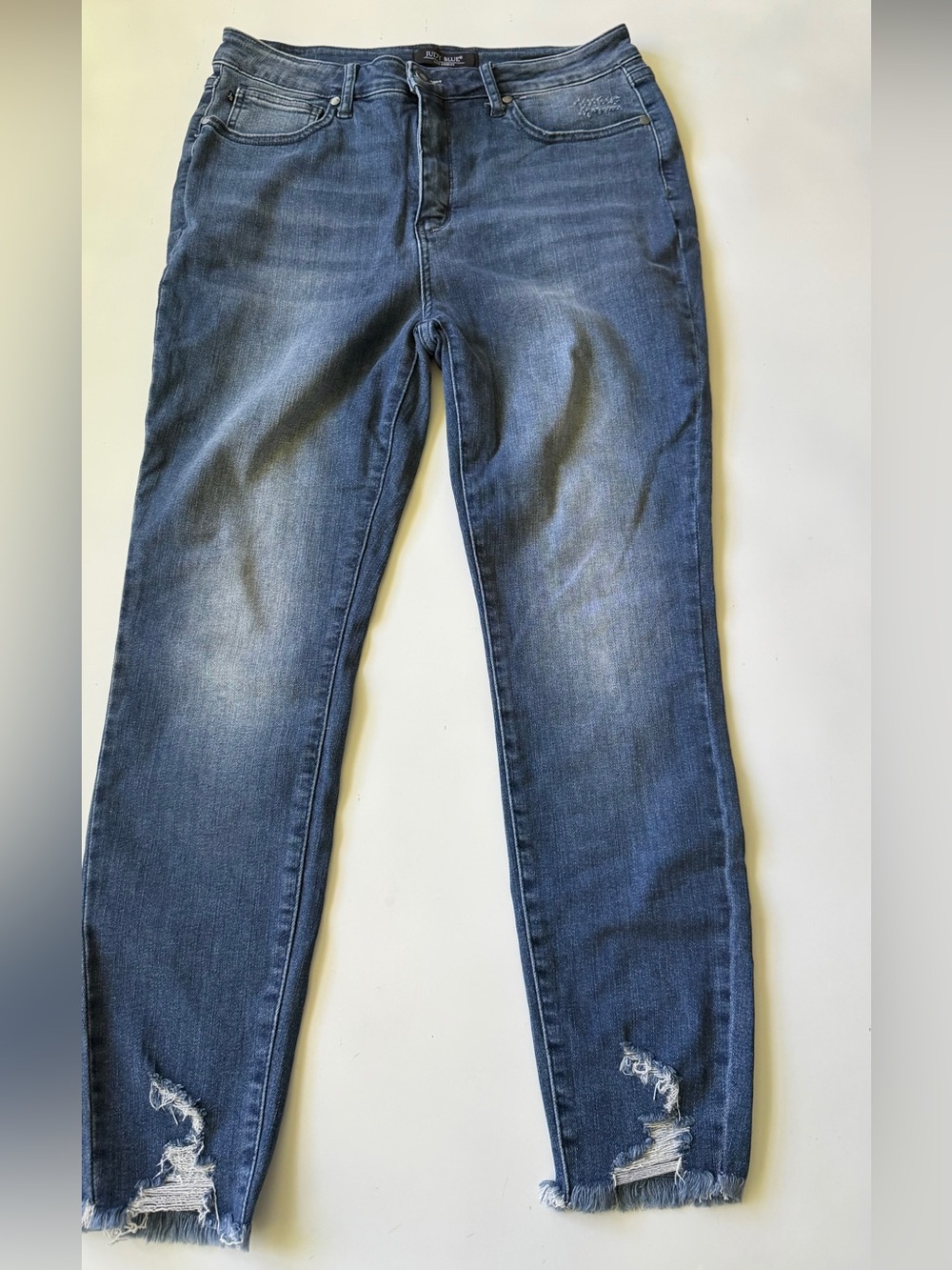 Judy Blue Jeans Womens 11/30 High Rise Skinny Fit Stretch Distressed Raw Hem